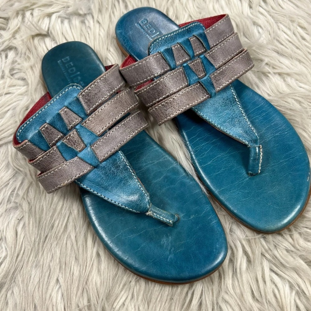 SOLD!! BED|STU Yoli Turquoise/Gray Leather Flip Flops